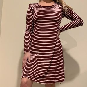 burgandy and white striped dress